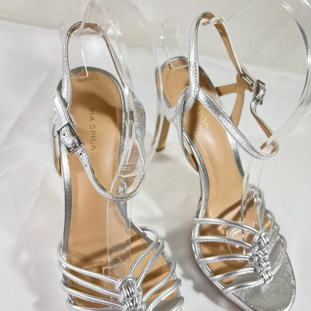 Via Spiga Womens Malka High Heel Ankle Strap Sandal Metallic Silver Size…